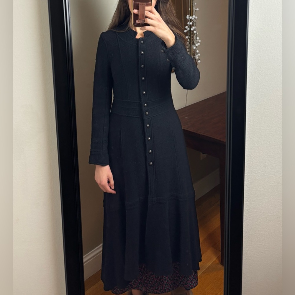 Free People Black Heritage Wool Victorian long maxi Coat duster button front